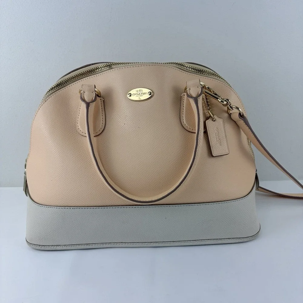 Coach‎ Colorblock Pebbled Leather Dome Satchel Crossbody Peach Ivory